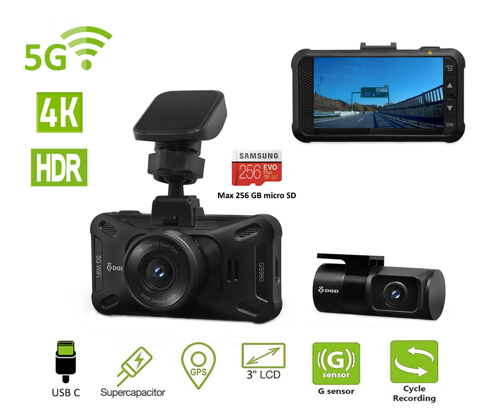 Dod-Autokamera mit GPS und 5-GHz-WLAN-Übertragung + 3-Zoll-Display
